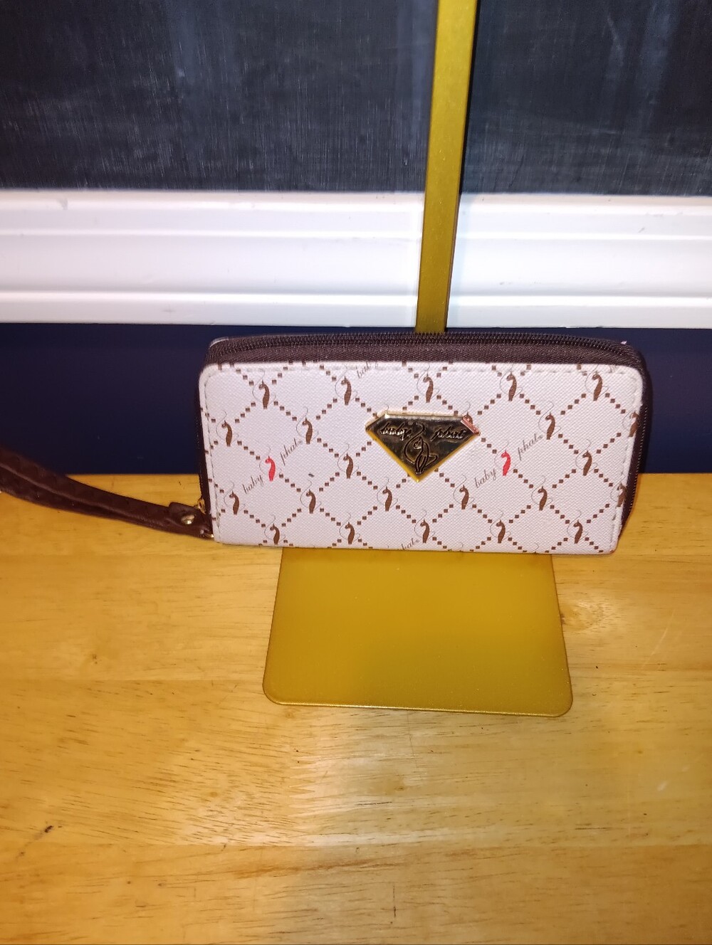 Baby Phat Vintage White and Brown Logo Wristlet Wallet